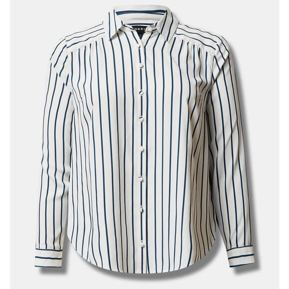 Torrid Long Sleeve Shirt Madison Georgette Teal Stripe 0X - Picture 2 of 11